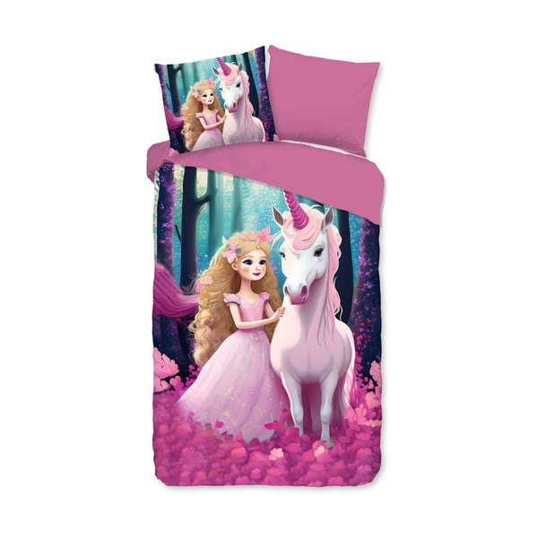 Lenjerie de pat pentru copii roz din microfibră pentru pat de o persoană, extinsă 140x220 cm Julia – Good Morning