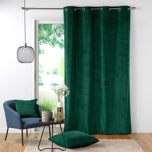 Draperie verde din catifea reiată 140x260 cm Casual – douceur d'intérieur-image-2