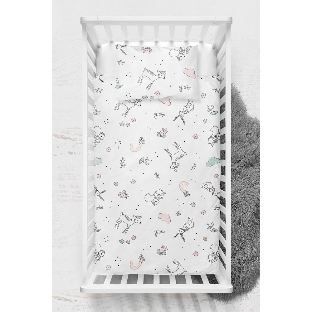 Lenjerie de pat pentru copii albă din bumbac ranforcé pentru pătuț 100x150 cm Flowers – Mijolnir