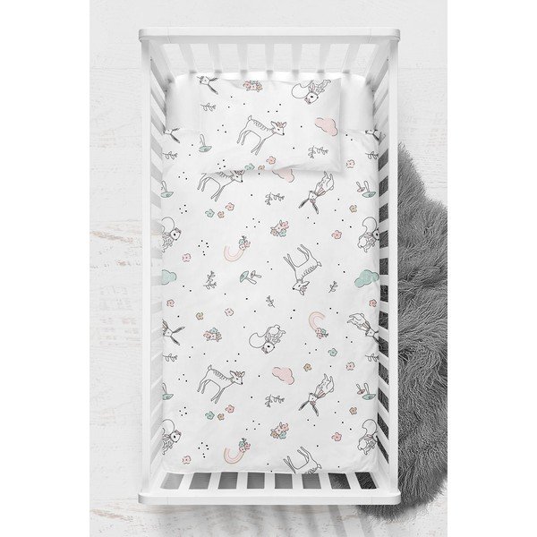 Lenjerie de pat pentru copii albă din bumbac ranforcé pentru pătuț 100x150 cm Flowers – Mijolnir-image-2