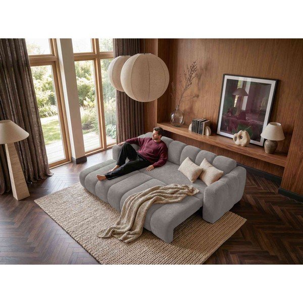 Colțar gri extensibil cu tapițerie din chenille (cu colț pe partea stângă) Michell – Miuform-image-4