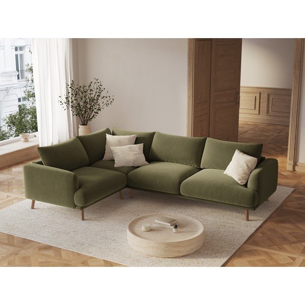 Colțar verde cu tapițerie din catifea (cu colț pe partea stângă/în formă de ”L”) Naomi – Micadoni -image-1