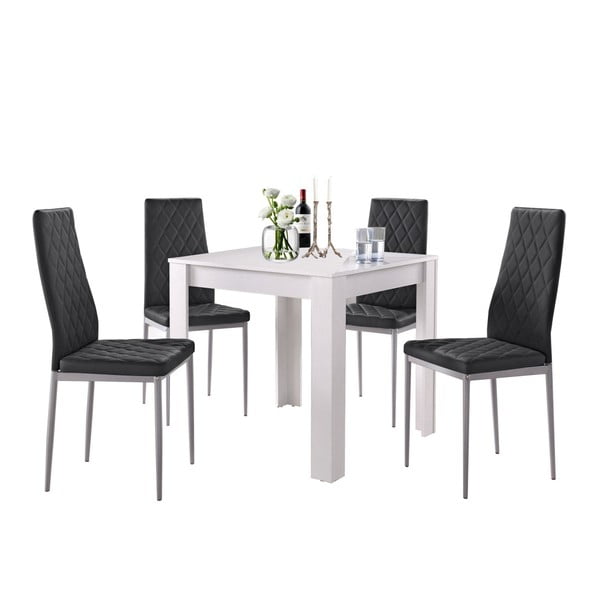 Set masă albă și 4 scaune negre Støraa Lori and Barak, 80 x 80 cm