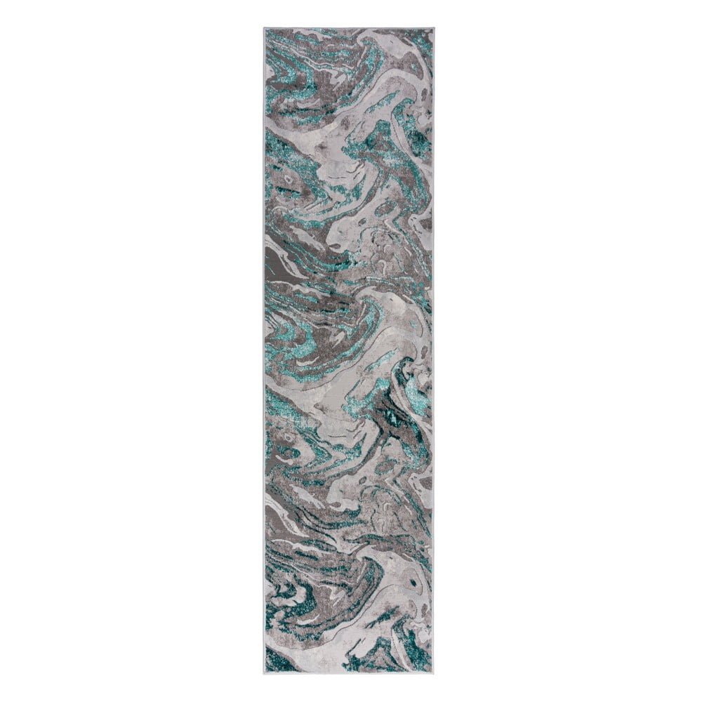 Covor tip traversă gri/turcoaz 60x230 cm Marbled – Flair Rugs