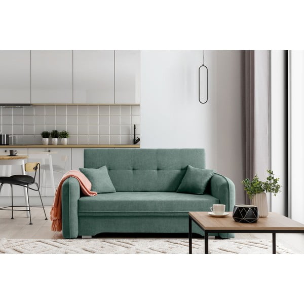 Canapea verde extensibilă/cu spațiu de depozitare cu tapițerie din chenille 155 cm Laine – ELTAP-image-1