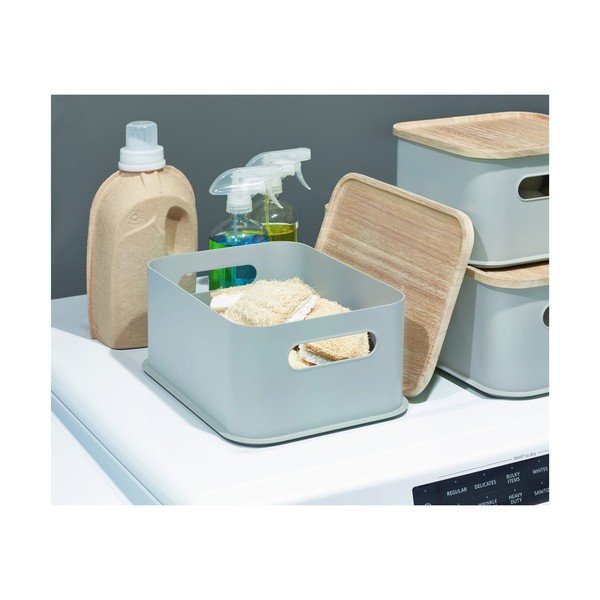 Cutie depozitare cu capac din lemn paulownia iDesign Eco Handled, 21,3 x 30,2 cm, gri-image-4