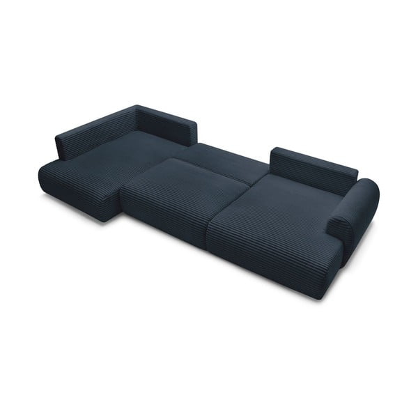 Colțar albastru închis extensibil/cu spațiu de depozitare cu tapițerie din catifea reiată  (cu colț pe partea stângă/în formă de "U") Lucien – Bobochic Paris-image-4