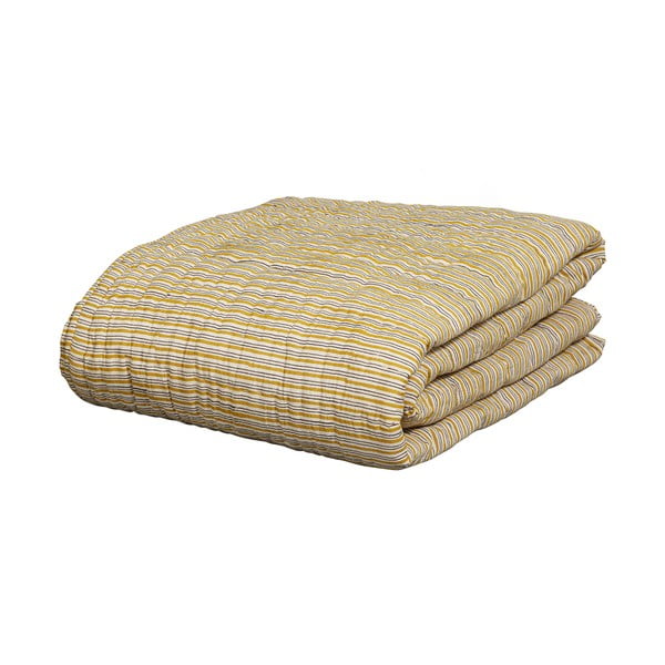 Cuvertură galben-muștar din bumbac pentru pat dublu 220x265 cm Chevron – BePureHome