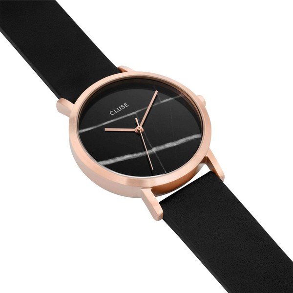 Ceas damă, curea din piele şi cadran marmorat Cluse La Roche Petite Rose, negru-image-3
