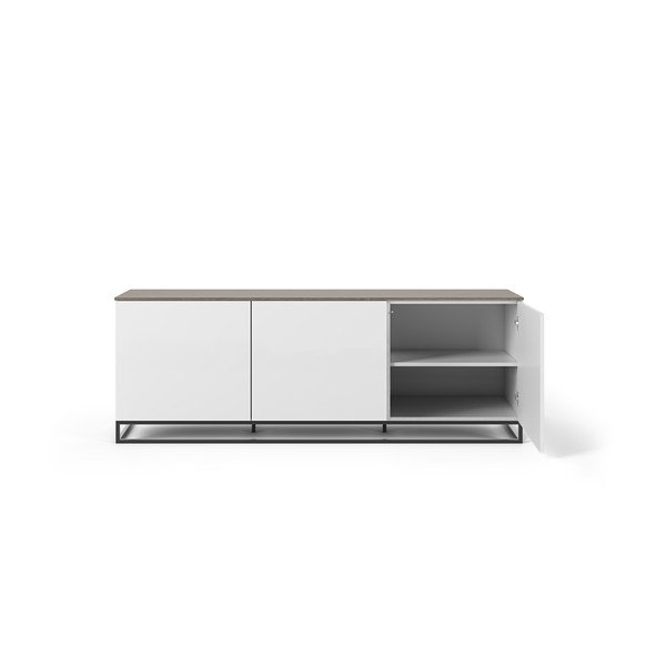 Comodă albă cu blat cu aspect de lemn de nuc și picioare negre TemaHome Join-image-3
