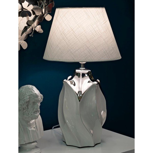 Veioză albă/argintie din ceramică cu abajur textil (înălțime 51 cm) Shiney – Mauro Ferretti-image-1