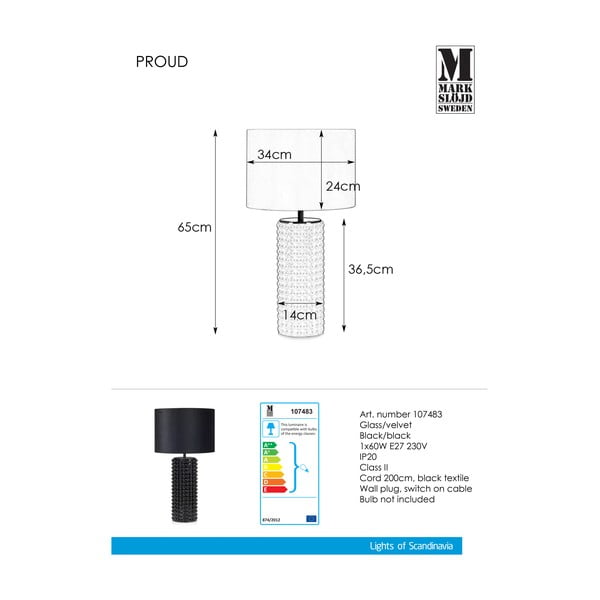 Veioză Markslöjd Proud, 34 cm, negru-image-2