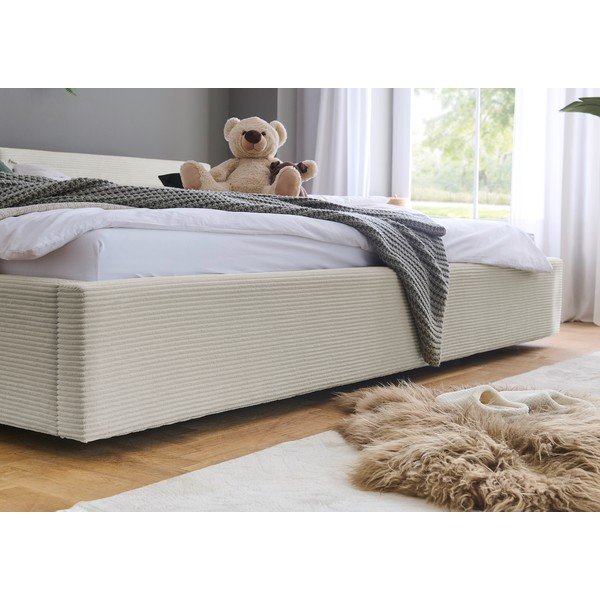 Pat matrimonial bej tapițat cu spațiu de depozitare cu somieră 200x240 cm Cube – Meise Möbel-image-4
