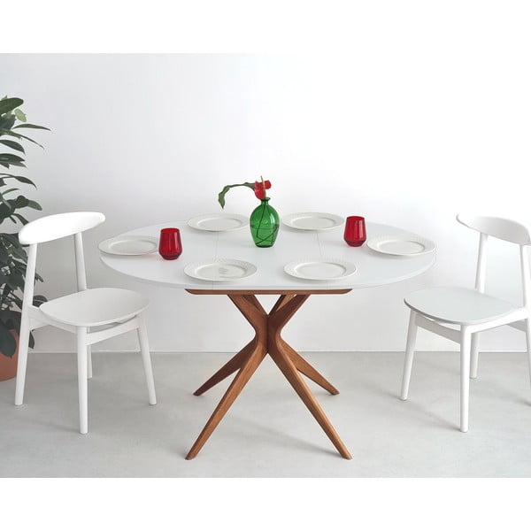 Masă de dining rotundă extensibilă cu blat suplimentar ø 90 cm Jubi – Ragaba-image-4