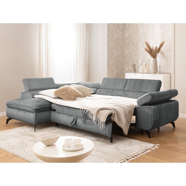 Colțar gri cu tapițerie din catifea reiată  (cu colț pe partea stângă/în formă de ”L”) Marbeya  – Ropez-image-4