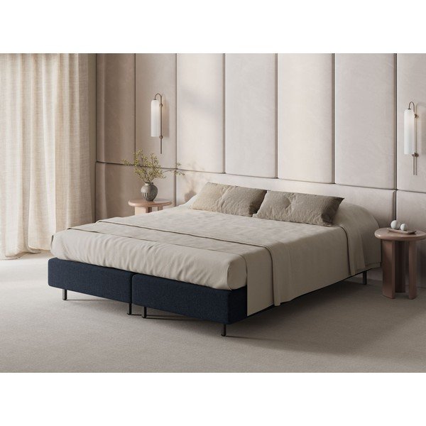 Pat matrimonial albastru închis tapițat fără tăblie 140x200 cm Whale – Micadoni -image-1