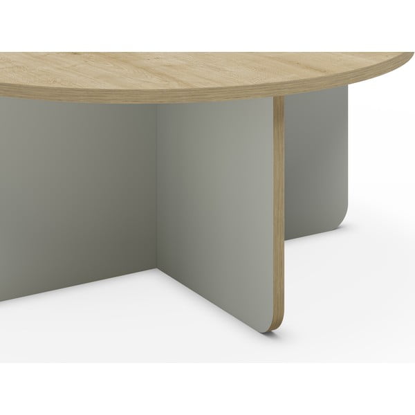 Măsuță de cafea verde-deschis/în culoare naturală rotundă cu blat cu aspect de lemn de stejar ø 80 cm Hillary – Marckeric-image-3