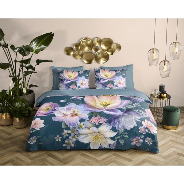 Lenjerie de pat albastră din bumbac satinat pentru pat de o persoană/extinsă 140x220 cm Mirery – Descanso-image-1