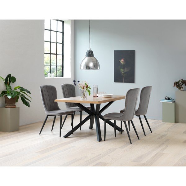 Masă de dining în culoare naturală cu blat cu aspect de lemn de stejar 90x160 cm Arno – Unique Furniture-image-1