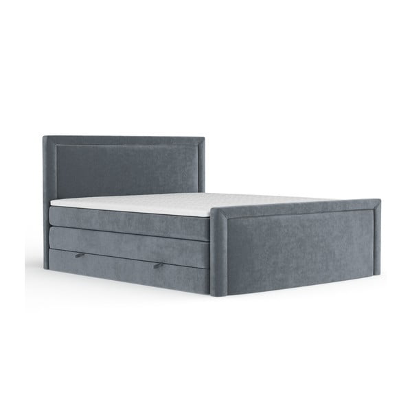 Pat boxspring gri închis cu spațiu de depozitare 140x200 cm Lavenda – Maison de Rêve