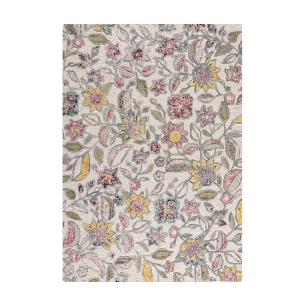 Covor crem țesut manual din lână 160x230 cm Tania Floral – Flair Rugs