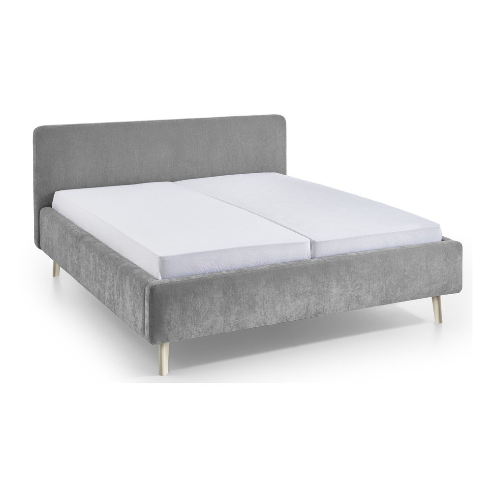 Pat matrimonial gri tapitat cu somiera 160x200 cm Mattis – Meise Möbel