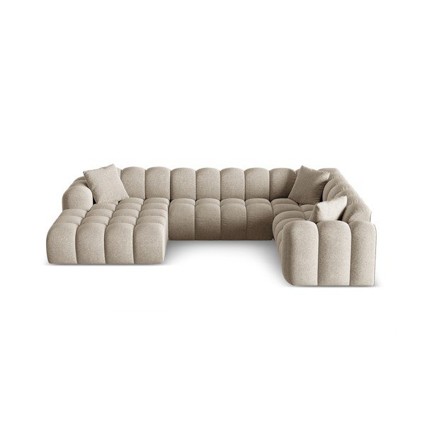 Colțar maro deschis cu tapițerie din chenille (cu colț pe partea dreaptă/în formă de "U") Treno – Cosmopolitan Design