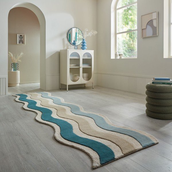 Covor tip traversă albastru țesut manual din lână 80x300 cm Cascade Wool – Flair Rugs-image-1