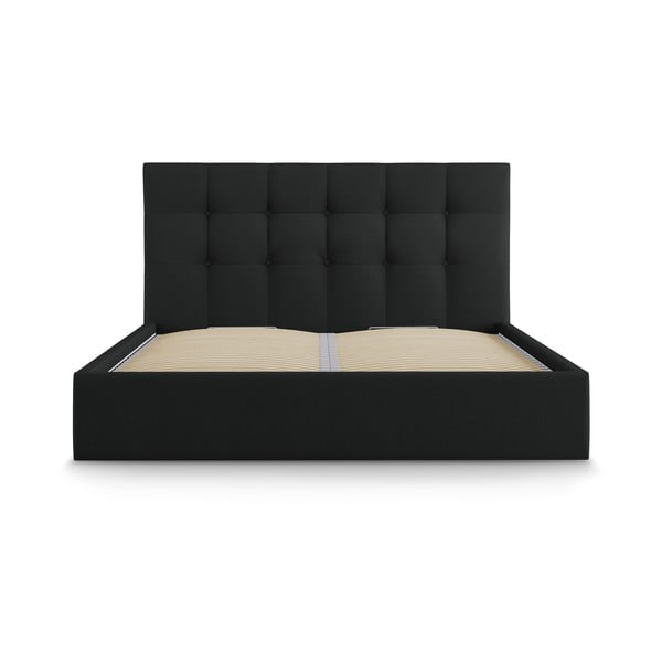 Pat matrimonial 180x200 cm negru tapițat cu spațiu de depozitare cu somieră Nerin – Mazzini Beds-image-2