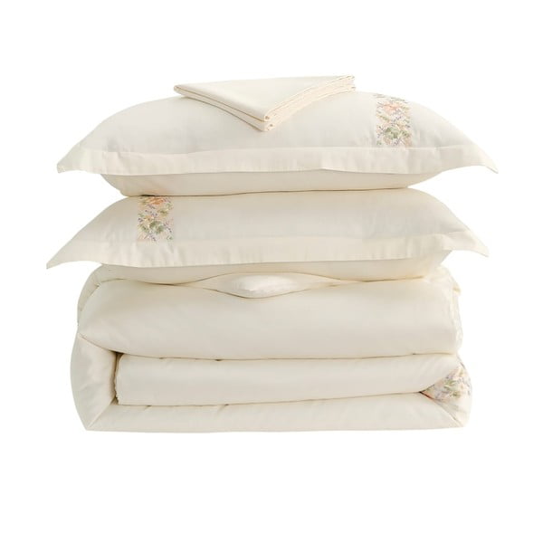 Lenjerie de pat crem din bumbac satinat pentru pat de o persoană cu cearceaf inclus, cu 6 piese 140x200 cm Maison Bloom – Mila Home Luxury