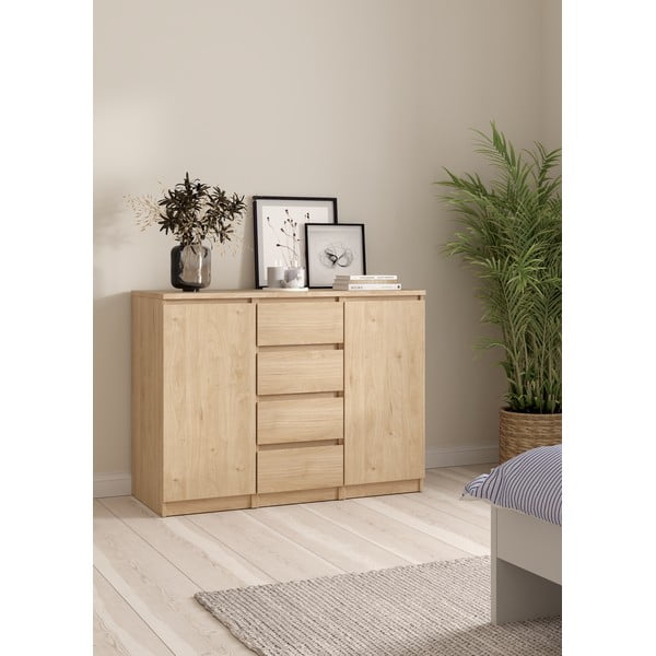 Comodă în culoare naturală cu aspect de lemn de stejar 121x91x50 cm Naia – Tvilum-image-1