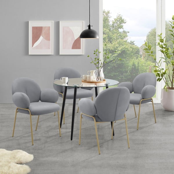 Set de scaune de sufragerie gri cu cotiere 2 buc. tapițat Iwama – Støraa-image-1