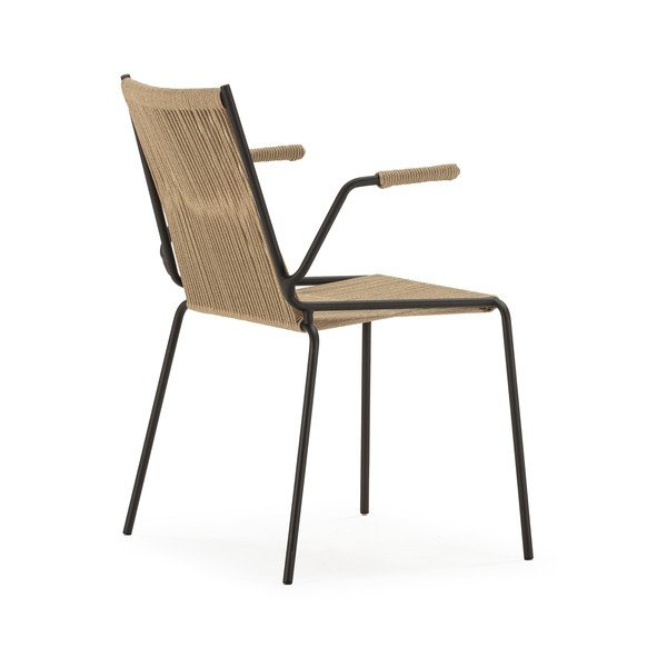 Scaune de dining bej cu cotiere/stivuibile 2 buc. din metal Emily – Marckeric-image-3