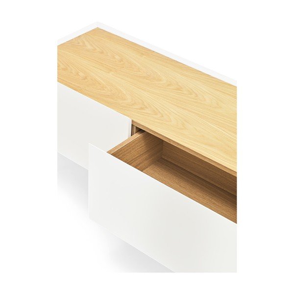 Masă TV albă/în culoare naturală cu aspect de lemn de stejar 180x45 cm Arista – Teulat-image-4