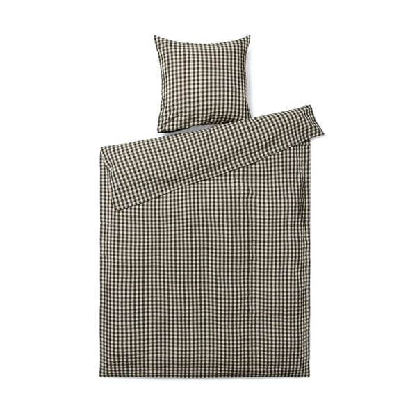 Lenjerie de pat negru/bej din țesătură crep pentru pat de o persoană/extinsă 140x220 cm Bæk&Bølge – JUNA