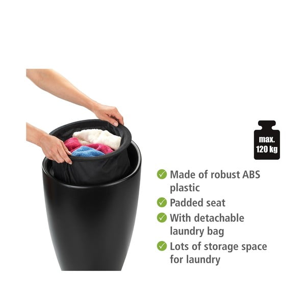 Scaun de baie cu spațiu de depozitare rufe Wenko Candy, negru-image-3
