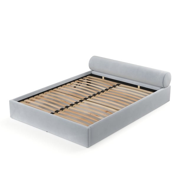 Pat matrimonial gri deschis tapițat cu spațiu de depozitare cu somieră 140x200 cm Solvo – Maison de Rêve-image-2