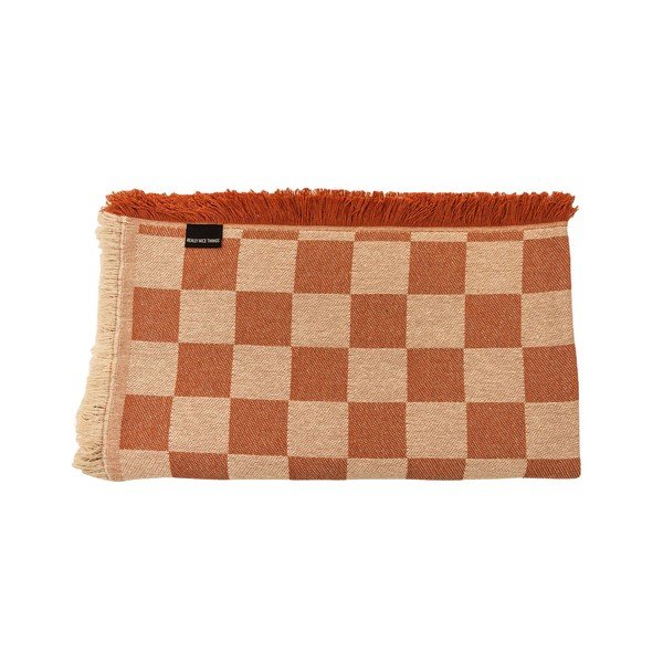 Cuvertură cărămizie/bej pentru pat dublu 240x240 cm Terracota Checkerboard – Really Nice Things-image-1