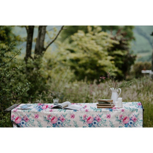 Față de masă din amestec de in Tierra Bella Flowers, 140 x 140 cm-image-1