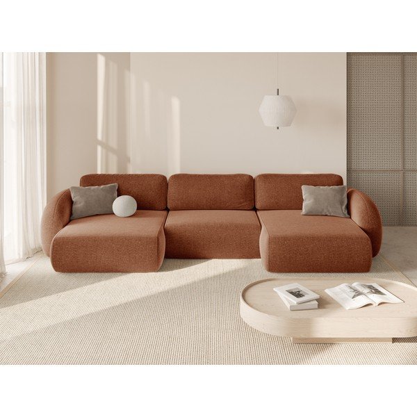 Colțar cărămiziu extensibil/cu spațiu de depozitare cu tapițerie din chenille (în formă de "U") Tonale – Cosmopolitan Design-image-1