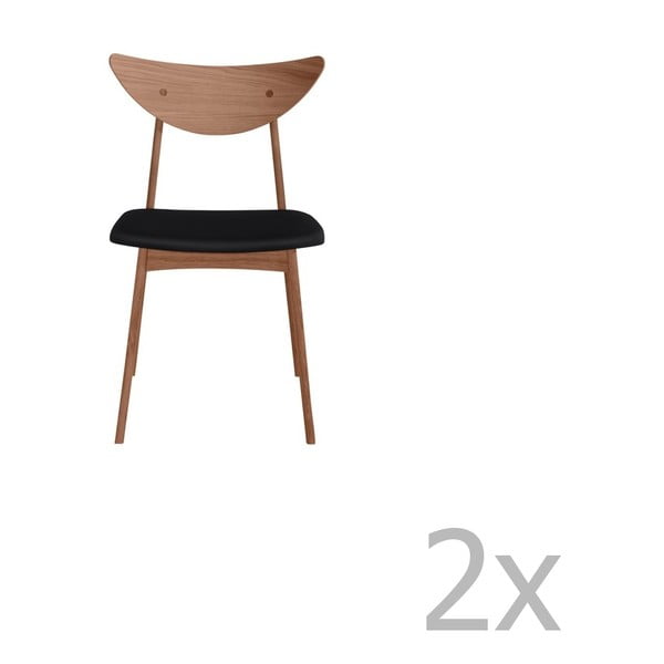 Set 2 scaune din lemn masiv de nuc, cu șezut negru WOOD AND VISION Chief