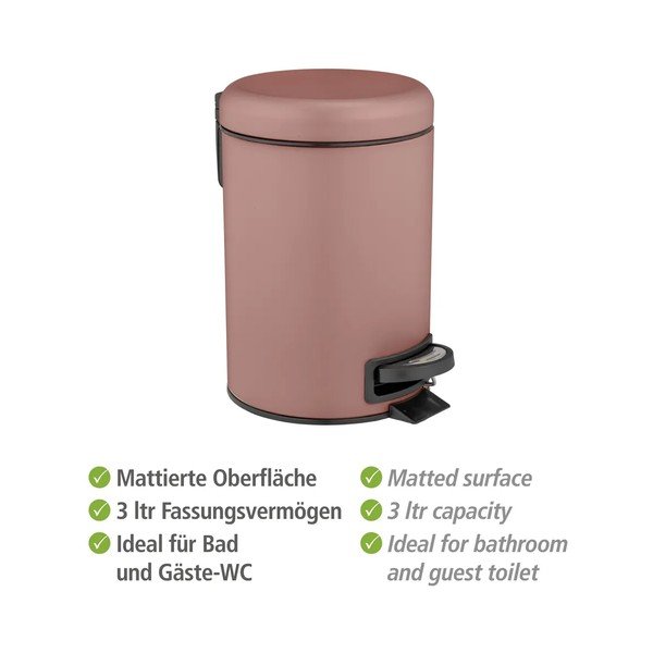 Coș de gunoi roz prăfuit cu pedală din oțel 3 l Leman – Wenko-image-3