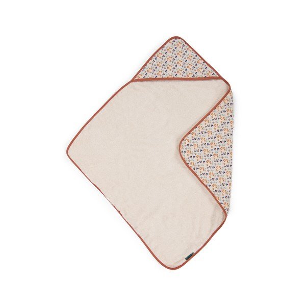 Prosop pentru copii din bumbac crem cu glugă 80x80 cm Pomme des Bois - Moulin Roty-image-1