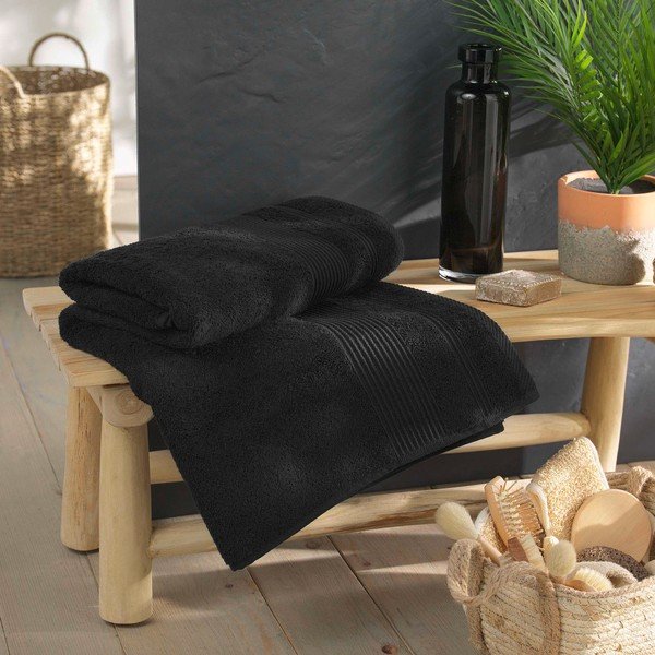 Prosop negru din bumbac din frotir 90x150 cm Tendresse – douceur d'intérieur-image-1