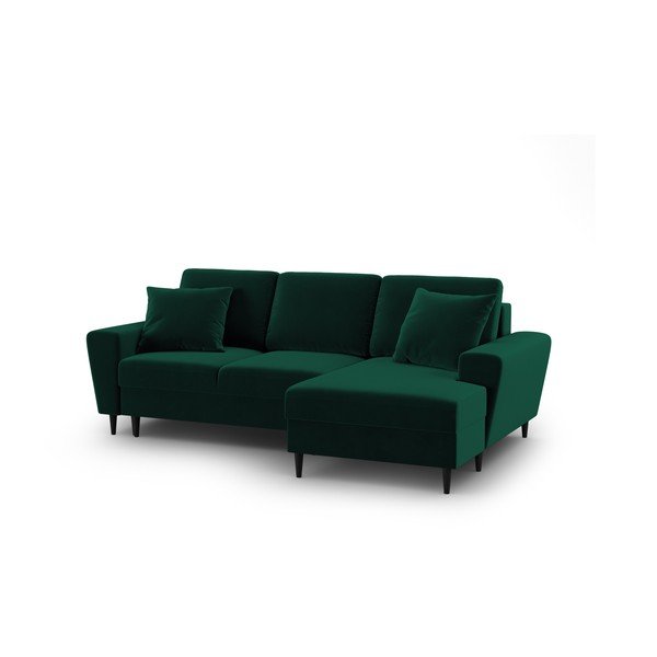 Colțar verde extensibil, cu spațiu de depozitare cu tapițerie din catifea (cu colț pe partea dreaptă, cu șezlong) Kyoto – Cosmopolitan Design-image-1