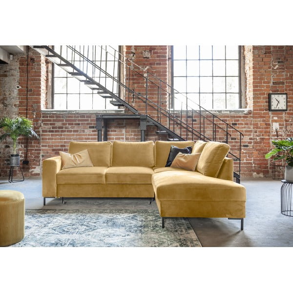 Colțar galben extensibil cu tapițerie din catifea (cu colț pe partea dreaptă) Lofty Lilly – Miuform-image-4