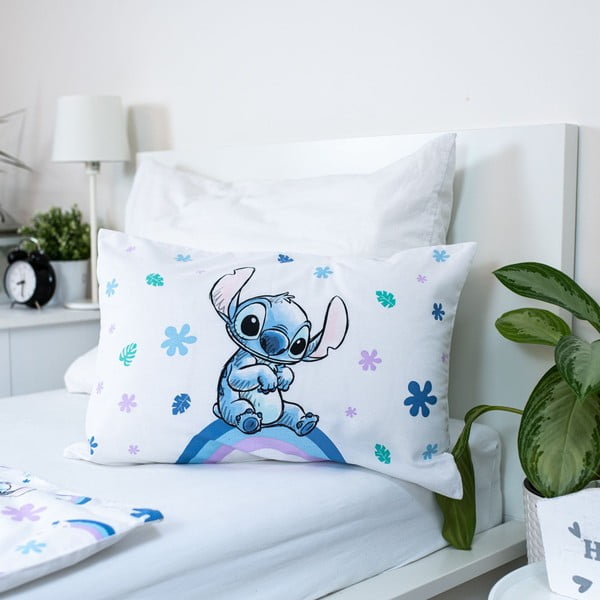 Lenjerie de pat pentru copii albă/albastră din bumbac pentru pătuț 135x100 cm Lilo and Stitch "Rainbow" – Jerry Fabrics-image-3