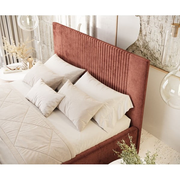 Pat matrimonial cărămiziu tapițat cu spațiu de depozitare cu somieră 140x200 cm Etero – Maison de Rêve-image-4