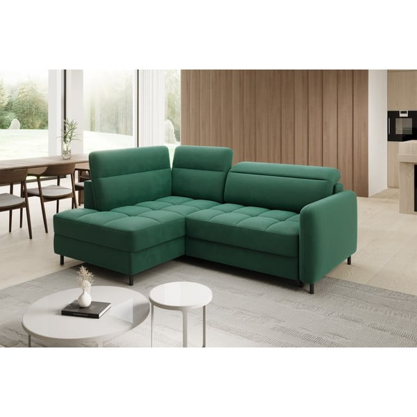 Colțar verde extensibil/cu spațiu de depozitare cu tapițerie din catifea (cu colț pe partea stângă/în formă de ”L”) Barea – ELTAP-image-3