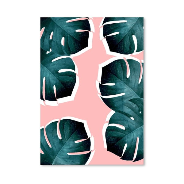 Poster Americanflat Monstera Leaves On Pink, 30 x 42 cm